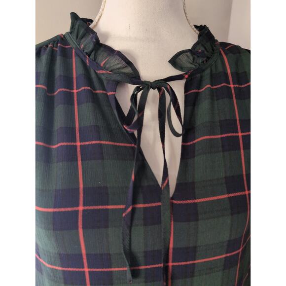 J. Crew tie neck tartan plaid tiered holiday equestrian ruffle M dress - Picture 5 of 9
